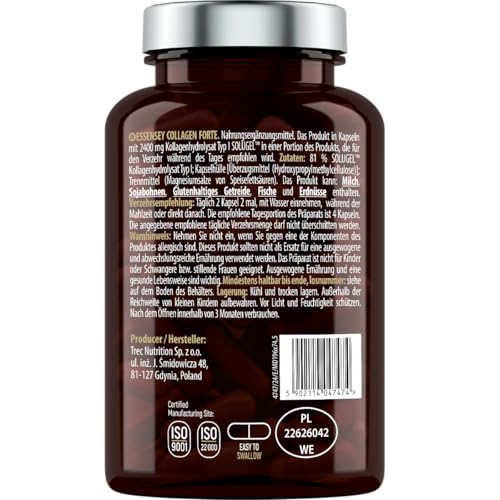 ESSENSEY - Collagène Forte I 2400 mg par dose quotidienne recommandée I 120 gélules I Collagène hydrolysé de type I SOLUGEL® I 60 doses quotidiennes I Facile à avaler – Image 4
