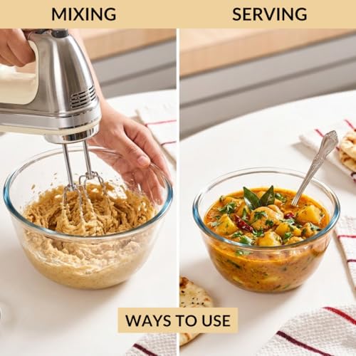 Image of Nestasia Set of 3 Borosilicate Glass Mixing Bowls for Kitchen (500ml, 1000ml, 1600ml), Oven & Microwave Safe, Dishwasher & Freezer Safe Transparent Serving Bowl Set