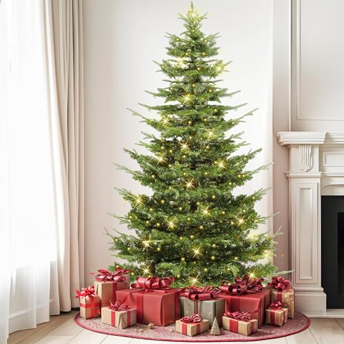 DWVO 6.5ft Aspen Fir Artificial Christmas Tree, Layered Christmas Tree with Crystal Embellishments, 900 Mixed PE & PVC Branch Tips, 500 Lights, in a Vibrant Green