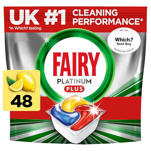 Fairy Platinum Plus - Pastillas todo en uno para lavavajillas, limón, 48 tabletas, nuestra mejor limpieza para una limpieza como nueva, elimina la opacidad y evita la cal