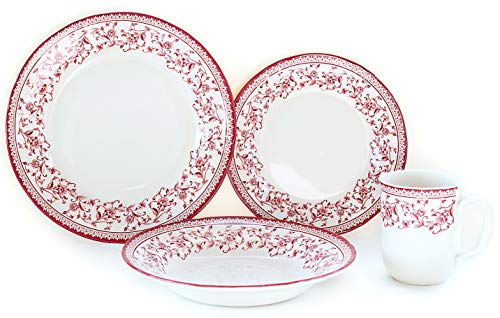 Hottest Sales Tudor Royal Collection 16-Piece Premium Quality Round Porcelain Dinnerware Set, Service for 4 - ASTER PINK;See 10 Designs Inside!