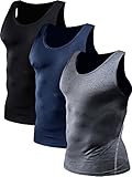 NELEUS Men's 3 Pack Athletic Shirt Compression Dry Fit Tank Top,Black,Grey,Navy Blue,L,EUR XL