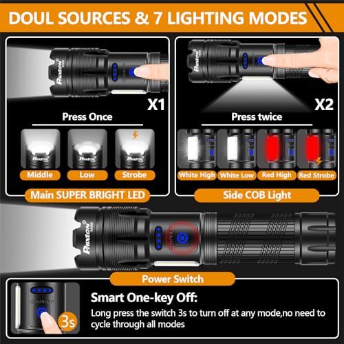 PHIXTON 900,000 Lumen Rechargeable LED Flashlight, Red - Image 5