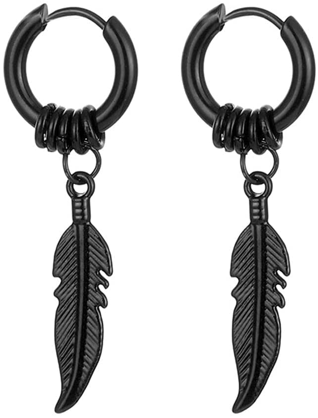 vien Angel Wing Earring - Mens Black Hoop Earring - Unisex Hoops - Oxidized Black Sterling Silver Jewelry for Men - Gothic Style Earring - Dangle Wing Earring (pack of 1 pair)-picture-45