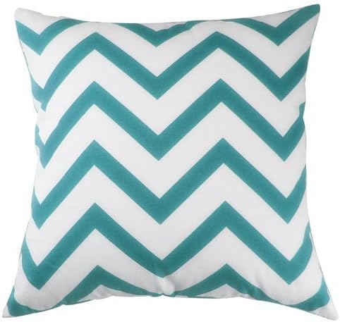 TAOSON Chevron Cushion Cover Zig Zag Cotton Canvas Pillow Sofa Throw White Printed Linen European Pillowcase Cushion Cover Pillow Case Square 25x25 Inch 65x65cm - Aqua Blue