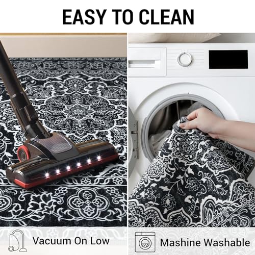 KUTA Runners for Hallways 2x8 Black, Vintage Medallion Kitchen Rugs Non-Slip Ultra Soft Washable Printed Retro Distressed Vintage Carpet Entryway Runners for Bedroom Laundry Nursery