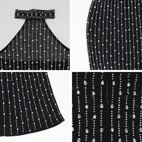 Image of Jigfar Women Sexy Elegant Rhinestone Mesh See Through Party Club Night Split Bodycon Formal Maxi Dress
