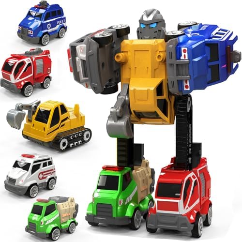 Toddler Toys for Ages 2-4 Transformer Toys 5-in-1 Alloy Construction Toy Cars,Kids Educational Robot STEM Toys Pull Back Cars for 2 3 4 5 6 7 Year Old Boys Girls Birthday Ideal