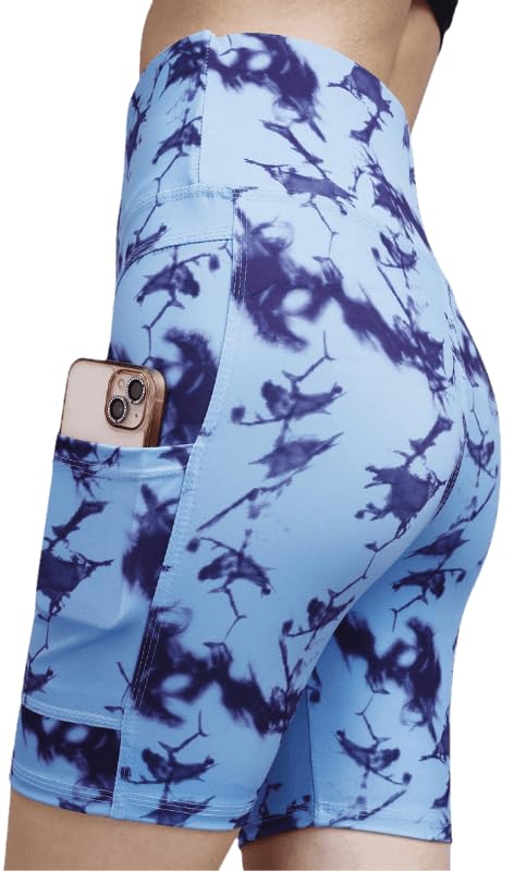 Image of Women's Polyester Stretchable Gym Shorts with Side Pockets High Waist Slim Fit Above Knee Length Activewear Tights Gym Fitness Cycling Running Yoga Shorts for Women
