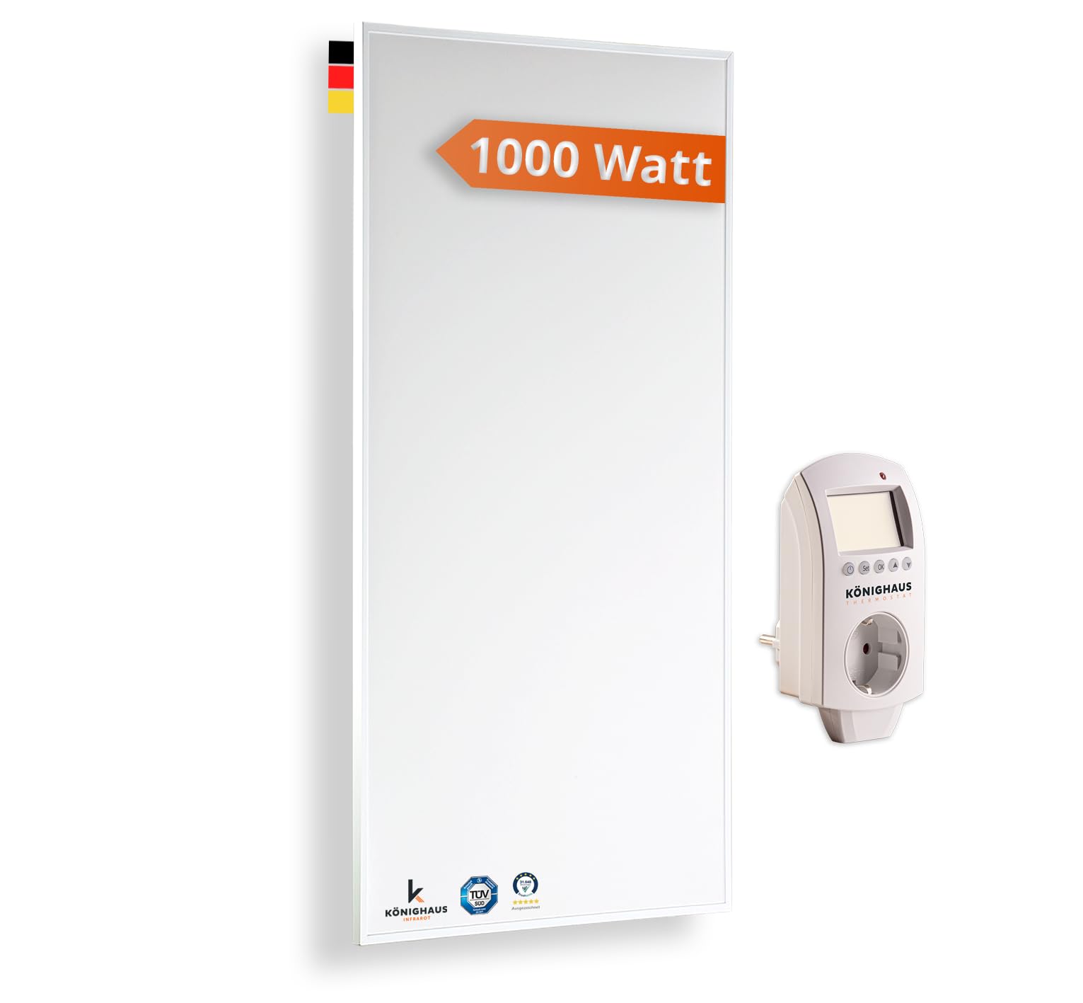 Könighaus Infrarotheizung 1000 Watt Eco Modell TÜV SÜD Elektroheizung mit Überhitzungsschutz inkl. Thermostat