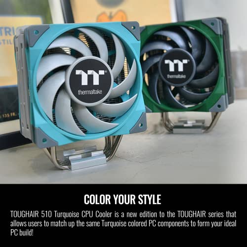 Image of Thermaltake TOUGHAIR 510 180W TDP Cooler Turquoise Edition, Intel /AMD Socket (LGA 1700 /1200), Dual 120mm 2000RPM High Static Pressure PWM Fan with High Performance Copper Heat Pipes CL-P075-AL12TQ-A