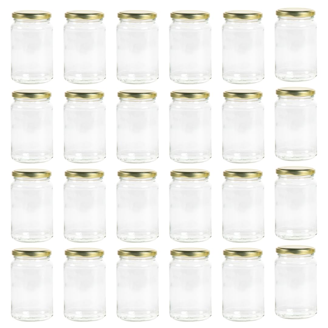 Nutley's 370ml, 1lb Round Glass Jam Pickle Chutney Jar with Twist-Off Gold Lids (Pack of 24)