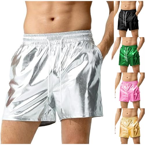 Men's Metallic Shorts Classic Shiny Disco Shorts Drawstring Straight Leg Pants Fashion Sparkly Pants with Pockets4
