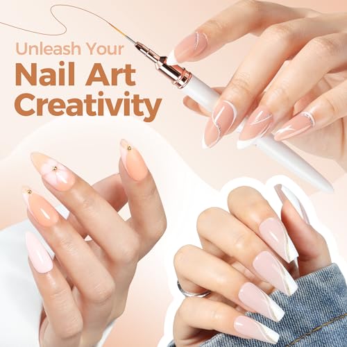 Image of UNA GELLA Nail Art Brushes Metallic, Liner Pens Set For Nail Art Gel Polish, 5Pcs White Color, Detail Nail Art Design Painting Brush Set For Nails Gel Fine Drawing Nail Tools, Sizes 7 /9 /11 /15 /25mm