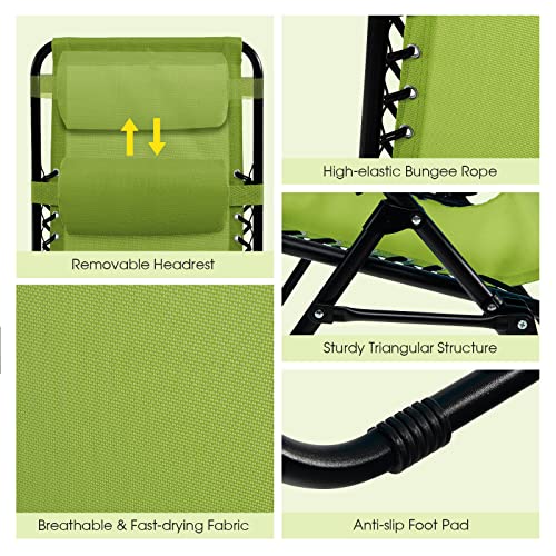 Goplus Zero Gravity Chair, Adjustable Folding Reclining Lounge Chair With Pillow And Cup Holder, Patio Lawn Recliner For Outdoor Pool Camp Yard (1, Green) #TOP5