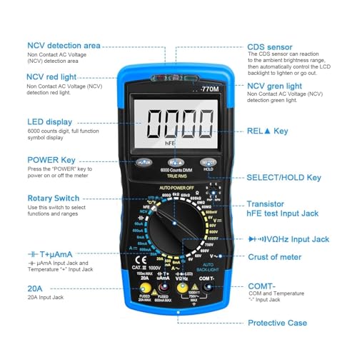 Multímetro digital de pinza HP-770M Auto Rango RMS para medición AC/DC con detector NCV y prueba de transistor miniatura 3