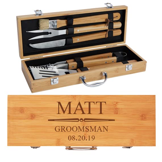 Set de parrilla personalizado con estuche grabado de madera 10 piezas miniatura 1