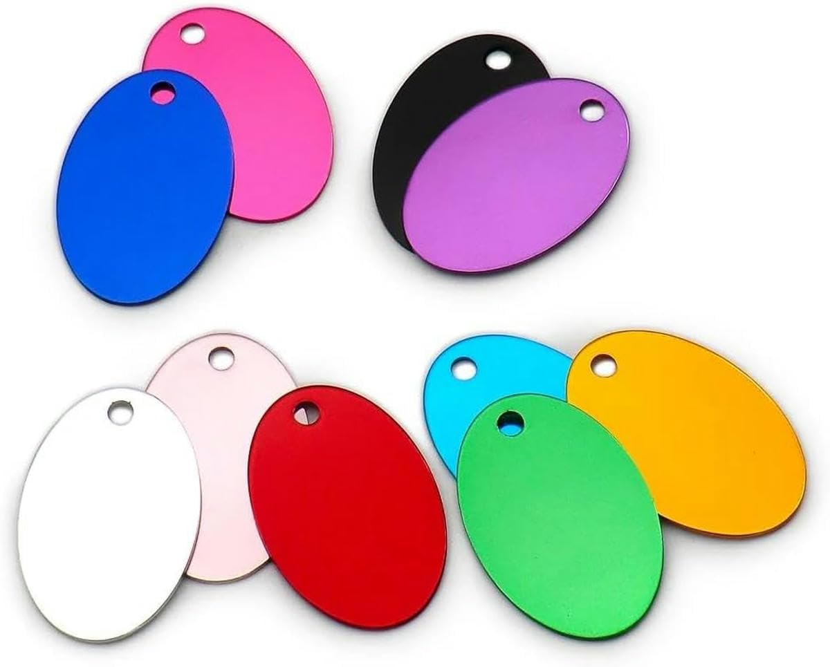 Lot de 100 médailles d'identification ovales personnalisées pour chien, étiquette vierge pour animal de compagnie, logo gravé personnalisé, étiquette d'identification en aluminium, nom de l'animal de