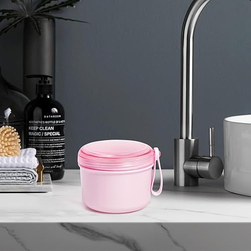 Miniatura 8 de Estuche de baño para dentaduras postizas, contenedor de almacenamiento con cesta coladora para limpieza de prótesis en el hogar o viaje (rosa)