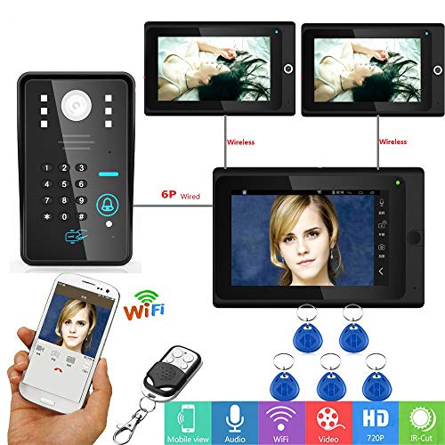Video-Gegensprechanlage WiFi Wireless Video-Türsprechanlage Türklingel Kamera-Monitor-System mit 3 x 7-Zoll-Monitor (2 Wireless, 1 verkabelt)