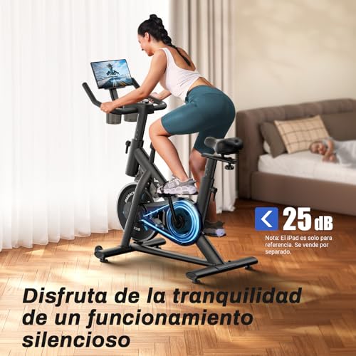 MERACH Bicicleta Estática en Casa con Resistencia Ajustable, Bicicleta Estatica Silenciosa con Monitor LED, Cómodo Cojín de Asiento, App Propia, Capacidad de 136 kg, Entrenamiento Aeróbico - Imagen 4