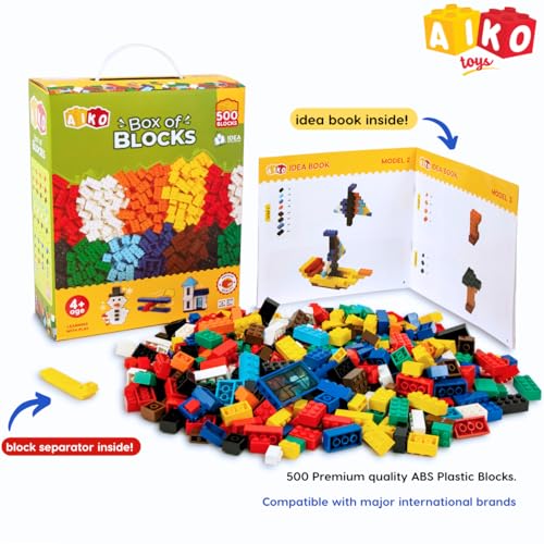 Image of AIKO | Box of Blocks 500 | Premium ABS Building Blocks for Kids 4+ | Construction Toy | STEM Gift Set, Multi-Color Bricks