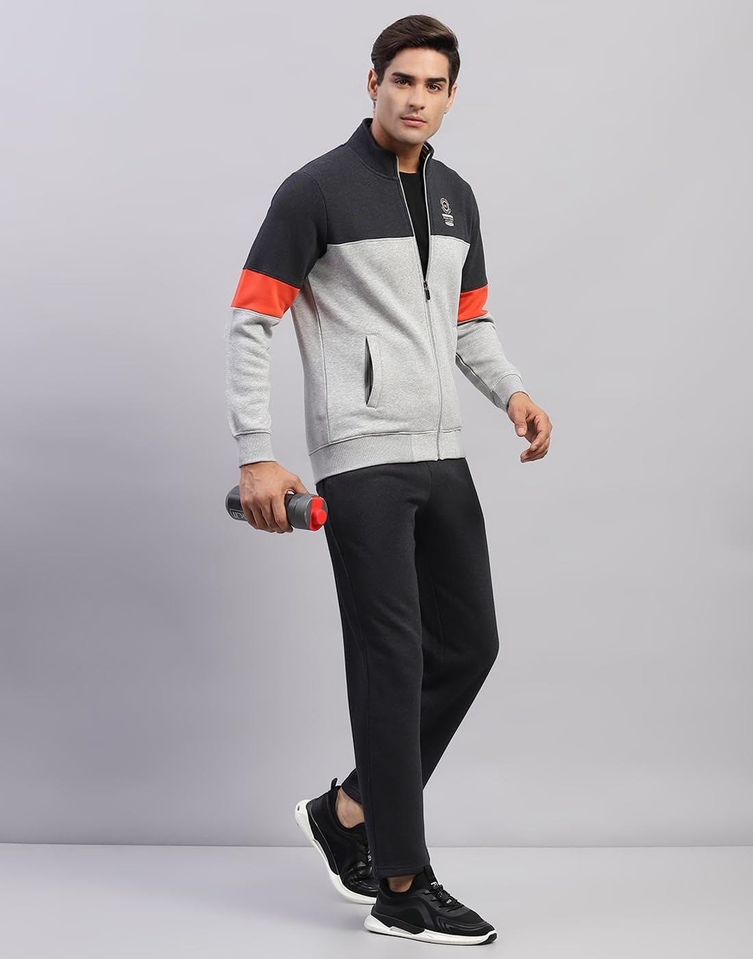Monte Carlo Mens Printed Dark Grey Mock Neck Full Sleeve Track Suit (224066547-2-46) 4