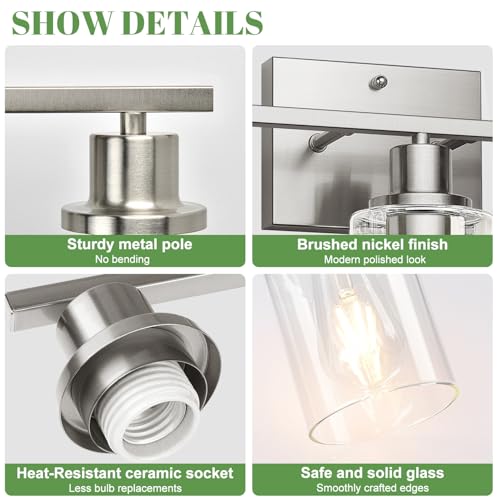 Image of MOKATNG 3-Light Bathroom Light Fixtures, Vanity Light with Clear Glass Shades, Brushed Nickel Bathroom Light Fixtures Over Mirror, Modern Bathroom Wall Lamp for Mirror Living Room Cabinet Bedroom