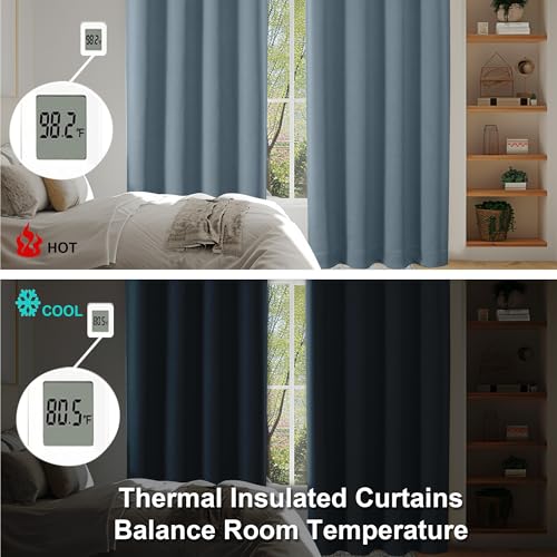 Simplebrand Ava Stone Blue Blackout Curtains for Bedroom 63 Inch Length 2 Panels, Solid Thermal Insulated Energy Saving Rod Pocket Window Treatment Curtains Blackout Drapes, W40 x L63 Inch, Stone Blue