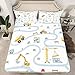 Erosebridal Yellow Car Fitted Sheet Twin, Truck Bed Sheets for Kids, Cartoon Excavator Dump Truck Crane Road Signs Sheets, Hand Drawn Construction Site Vehicle Bedroom Decor 2Pcs Bed Set