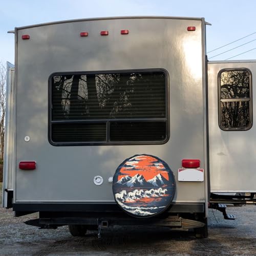 Image of Delerain White Broncos Horses Sunset Spare Tire Cover for RV Trailer SUV Truck and Many Vehicle, Wheel Covers Sun Protector Waterproof (15 Inch for Diameter 27 inch-29 inch)