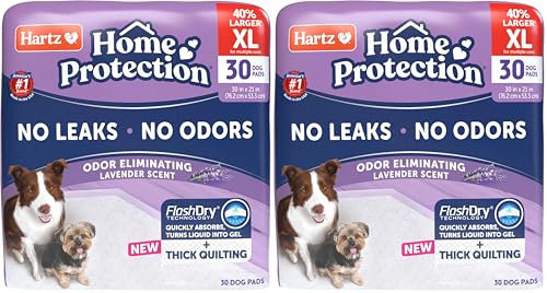 Image of Hartz Home Protection Super Absorbent Odor Eliminating Lavender Scented No Leak Dog Pads, XL 30 Count (Pack of 2)