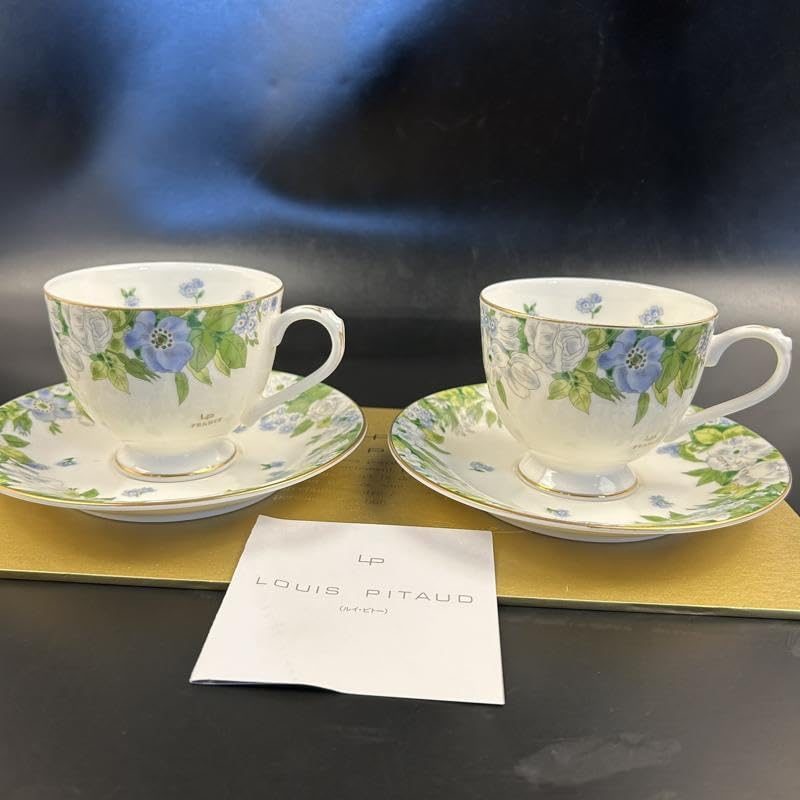 Amazon.co.jp: 陶磁器 高台ペアコーヒーセット カップ＆ソーサー 2客