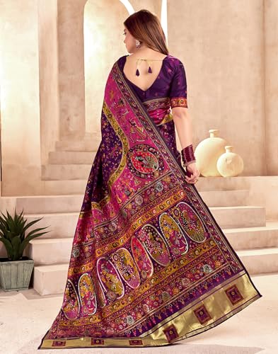 Image of SIRIL Women's Silk Kashmiri Minakari Jacquard Saree With Unstitched Blouse Piece