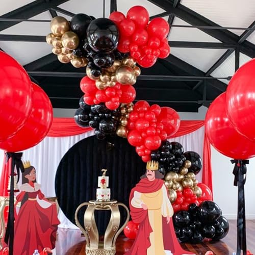 Image of Red Black and Gold Balloons Garland Arch Kit, Black Gold Red Balloons for Casino Theme Party Decorations, New Year, Birthday Party Decoration