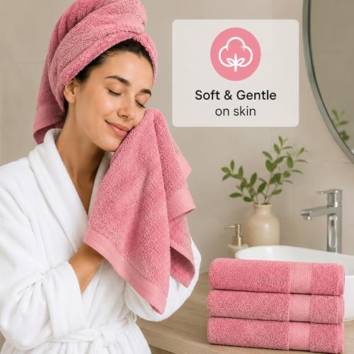 Image of Sulfar 100% Combed Cotton, Quick Drying Highly Absorbent, Luxury Hand Towel Set (Pack of 4, 40 X 70 cm) Basic Pink