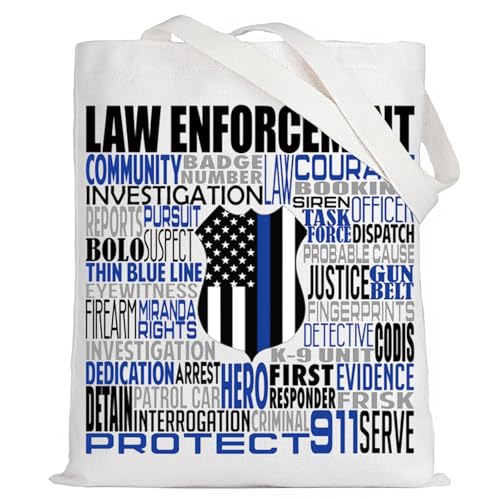 LEVLO Law Enforcement Canvas Tote Bag Police Academy Graduation Gift Blue Line Police Shoulder Bag Police Merchandise