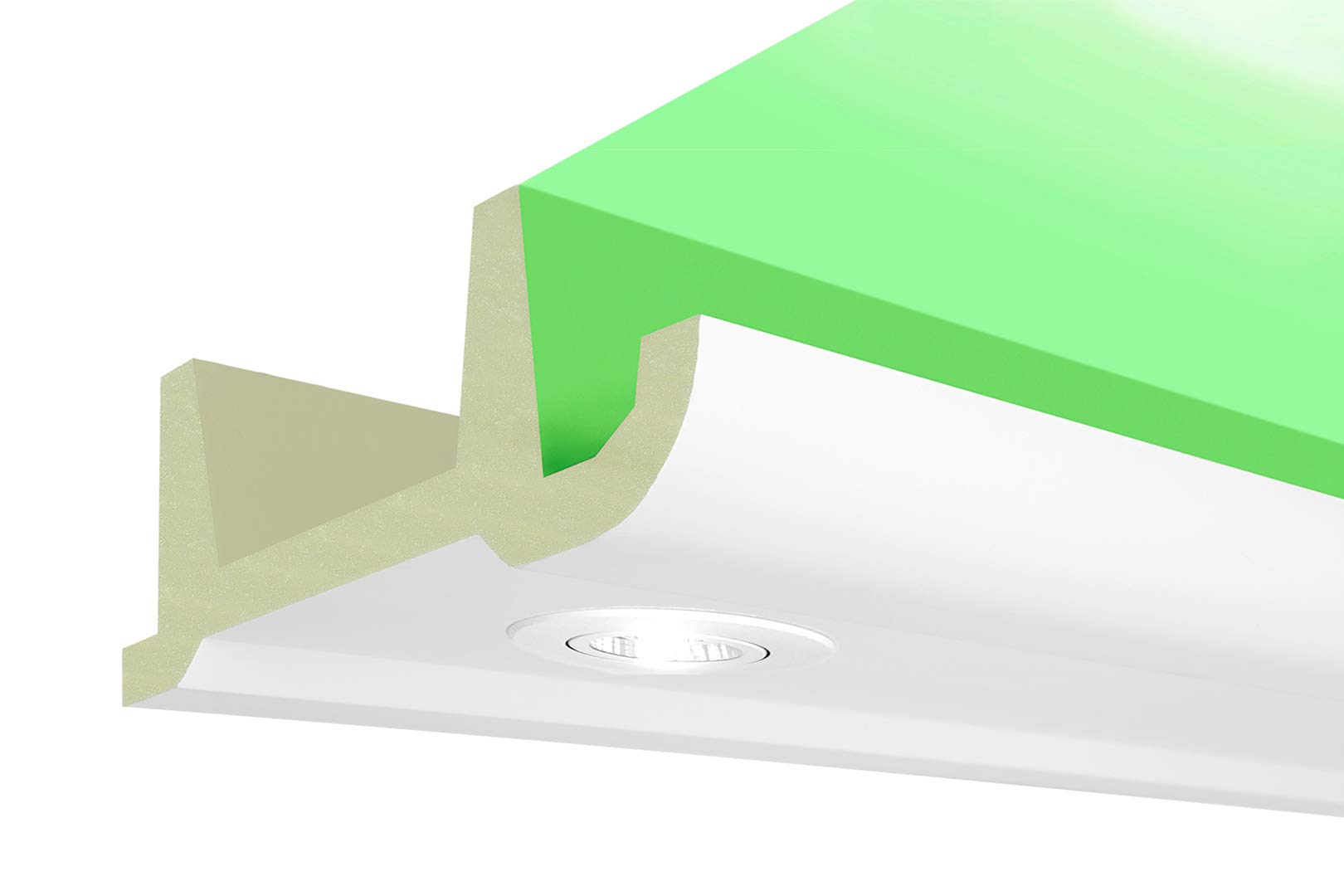 HEXIM LED stucco - Eclairage indirect avec moulures de plafond en PU, légères et opaques- (2m LED-17) Set de profilés de stucco