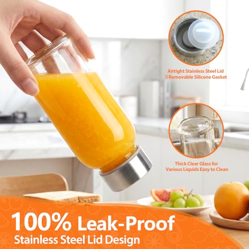 Image of Luxfuel 8 oz Glass Juice Bottles 8 Pack with Lid, Leak Proof Glass Bottle | Reusable Clear Glass Bottle with Stainless Steel Lids for Juice Shots, Smoothies, Wellness Drinks, Fridge & Dishwasher Safe