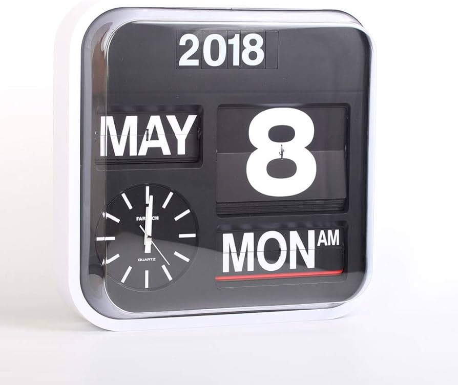 Fartech Flip Clock Calendar Wall Clock Retro Modern Large 43cm