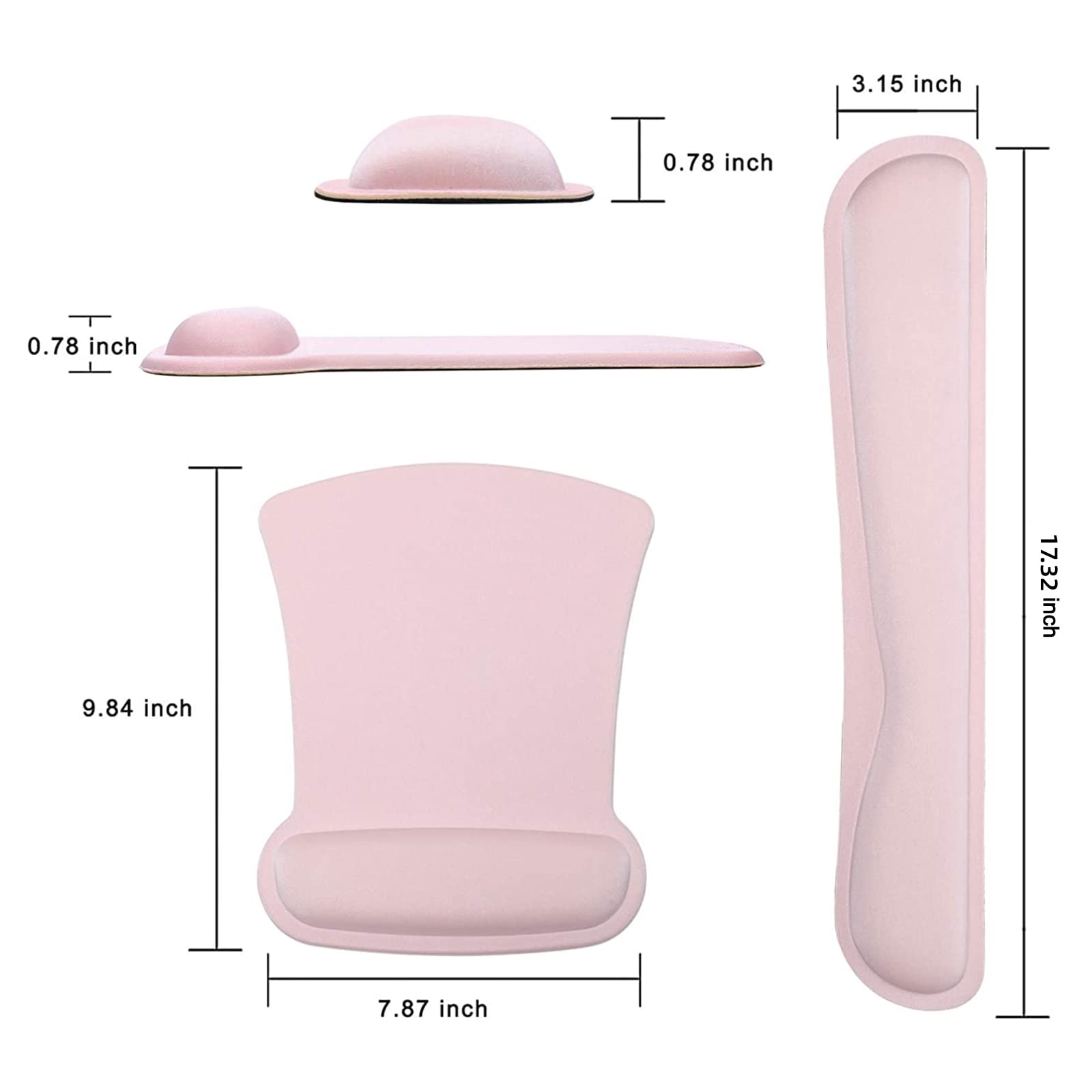 MEGREZ Gel Mouse & Keyboard Wrist Rest Set - Ergonomic Cooling Gel Pad With Non-Slip Base - Pink Color