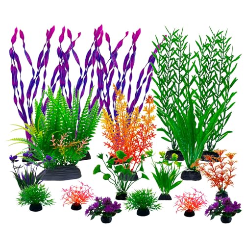 Image of Aquarium Plants,Artificial Fish Tank Decorations Decor Plastic Plants Set 18 Pcs Landscaping Decorations Fish Tank Accessories,Small to Large,Tc1802