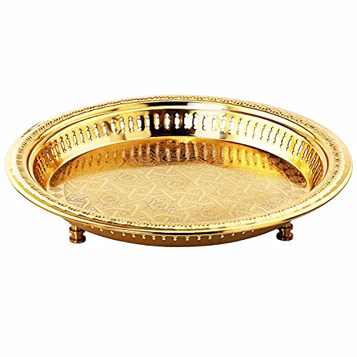 Orientalisches rundes Tablett Schale aus Metall Juman 40cm groß Gold | Orient Dekoschale mit hoher Rand | Marokkanisches…