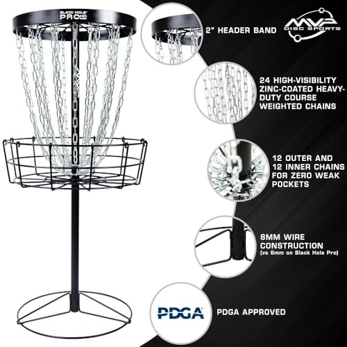 Image of MVP Disc Sports Black Hole Pro HD 24-Chain Portable Disc Golf Basket with Transit Bag
