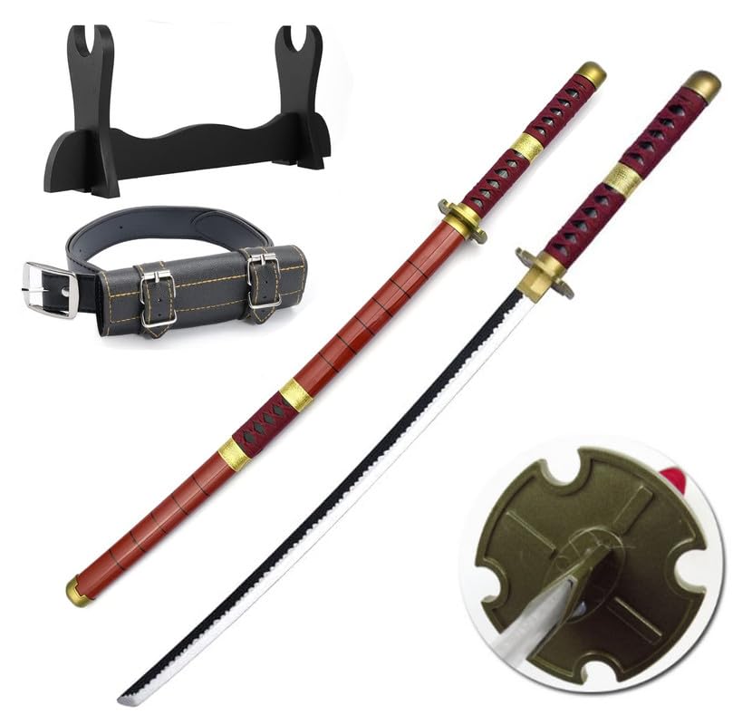 Udekit Anime Ninja Espada de Bambú Katana Guerrero Arma–40pulgadas(104 cm),con Cinturón y Soporte,para Halloween Fiesta Temática Carnaval Fiesta de Disfraces Cosplay