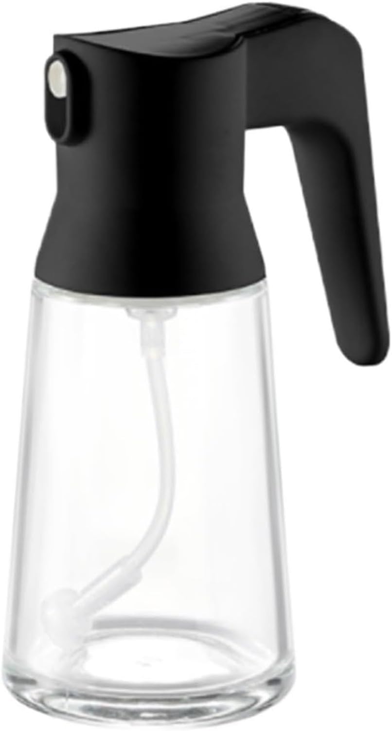 WOMGKDA Reusable Glass Kitchen Oil Bottle for Olive Oil Dispenser with Sprayer and Push-Type Nozzle for Air Fryer Salad Cooking Dressing Making 3, Black, 180ml