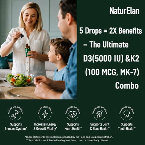 Image of Vitamin D3 5000 IU & K2 Drops with MCT Oil 5000IU D3 + 100 Mcg K2(MK-7) | 1.69 Fl Oz, Supports Bone, Immune, Heart & Teeth Health, Third-Party Tested, Vegan, Non-GMO, Gluten Free