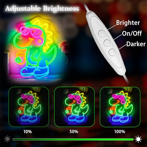 Image of Neon Sign, Dinosaur Neon Signs for Wall Decor - Dimmable LED Signs for Gaming Room, Bedroom, Living room, Party, Bar - USB Powered Light Up Sign Decorations Gift