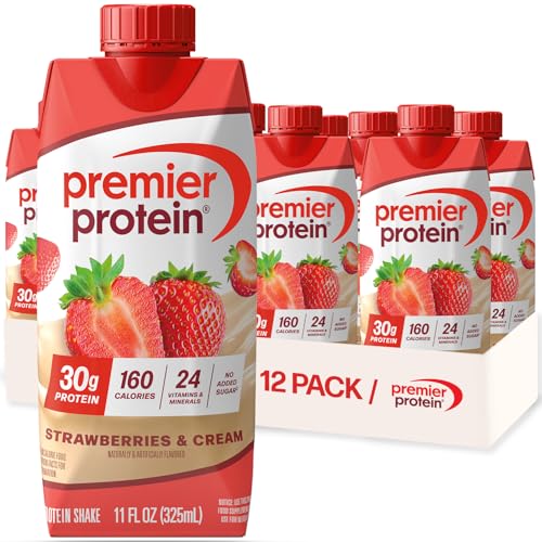 Image of Premier Protein Shake, Strawberries & Cream, 30g Protein, No Added Sugar, 24 Vitamins & Minerals to Support Immune Health, 11 fl oz, 12 Pack