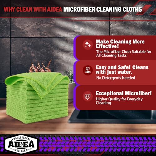 Image of AIDEA Microfiber Cleaning Cloth, 10PK, Microfiber Towels for Cars, Premium All Purpose Car Cloths, Dusting Cloth Cleaning Rags, Absorbent Towels for SUVs, House, Kitchen, Window, 12 inchx12 inch, Green